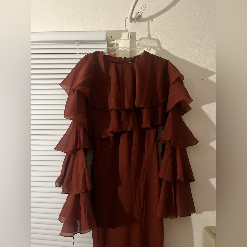 ASOS Maroon Long Sleeve Ruffle Dress - Picture 4 of 6